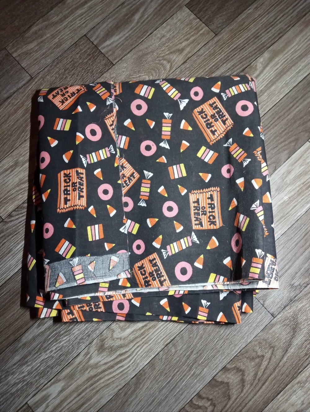 Vintage Retro 90s 00s Halloween Candy Corn Trick Or Treat Black Fabric Crafts